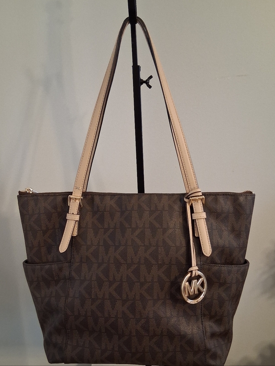 Michael Kors Handbags - Michael Kors Brown & Tan Signature Leather Tote With Tan Leather Straps